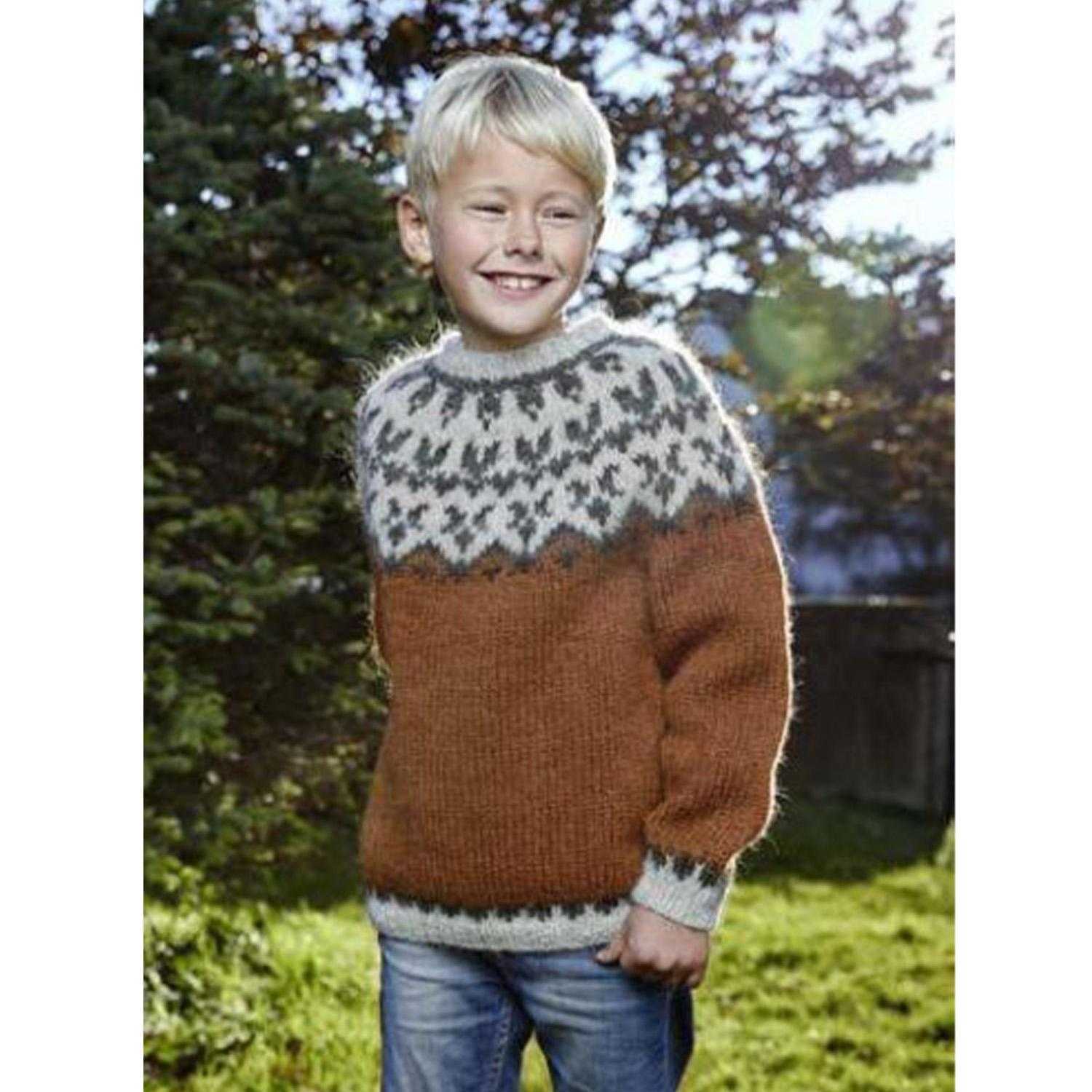 Afleggjari islandsk sweater børn strik i pladegarn i smukke farver